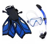 Fins And Snorkel Set With Breathing Tube Quick Release Adjustable Fins Wide Skin Friendly Silicone suitable for snorkeling lessons beach holidays travel packing, Blue, S
