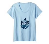 Fins Up: Ocean Adventure for Shark Enthusiasts V-Neck T-Shirt, Women, Baby Blue, XL