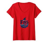 Fins Up: Ocean Adventure for Shark Enthusiasts V-Neck T-Shirt, Women, Red, XXL