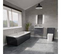Finsbury Straight Double Ended Bathroom Suite including Furniture Set with Polished Chrome Handles | Gloss Grey | ABS Polished Chrome | 1700mm