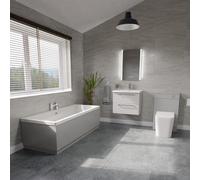 Finsbury Straight Double Ended Bathroom Suite including Furniture Set with Polished Chrome Handles | Gloss Grey Pearl | ABS Polished Chrome | 1700mm