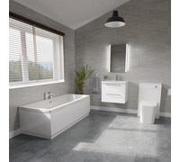 Finsbury Straight Double Ended Bathroom Suite including Furniture Set with Polished Chrome Handles | Gloss White | ABS Polished Chrome | 1700mm