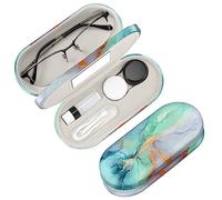 FINTIE 2 in 1 Glasses and Contact Lens Case | Double Spectacle Case with Built-in Mirror, Tweezer and Contact Lens Solution Bottle, Travel Organiser