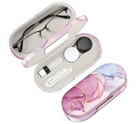 FINTIE 2 in 1 Glasses and Contact Lens Case | Double Spectacle Case with Built-in Mirror, Tweezer and Contact Lens Solution Bottle, Travel Organiser