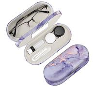 FINTIE 2 in 1 Glasses and Contact Lens Case | Double Spectacle Case with Built-in Mirror, Tweezer and Contact Lens Solution Bottle, Travel Organiser