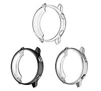 Fintie 3 Pack - Case Compatible with Samsung Galaxy Watch Active 40mm (Not Fit for Active 2), Premium Soft TPU Screen Protector All-Around Protective Bumper Shell Cover, Black, Clear, Silver