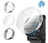 Fintie 3 Packs Screen Protector Case Compatible with Amazfit Active Max, Soft TPU Plated Bumper Full Protective Cover Cases Scratch-Proof, Black/Clear/Silver