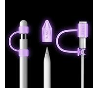 FINTIE 3 Pieces Bundle for Apple Pencil Cap Holder, Nib Cover, Adapter Tether for Apple Pencil 1st Generation, iPad 10.2, iPad 9.7, iPad Air 3rd Gen/iPad Pro 10.5, iPad Mini 5 Pencil, Purple Glow