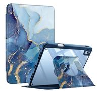 FINTIE 360 Degree Rotating Case for iPad (A16) 11th Generation 11 Inch (2025), iPad 10th Generation 10.9 Inch (2022) - Swiveling Protective Stand Clear Back Cover with Pencil Holder, Ocean Marble