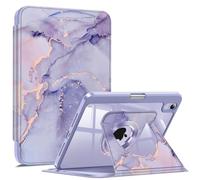 Fintie 360 Degree Rotating Case for iPad mini 7 (A17 Pro, 7th Generation) 2024 / iPad mini 6 (6th Gen) 8.3 Inch - Swiveling Protective Stand Clear Back Cover with Pencil Holder, Lilac Marble