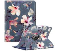 FINTIE 360-Degree Rotating Case for iPad Pro 11 Inch (2024) M4 with Pencil Holder - Adjustable Swiveling Stand and Auto Sleep/Wake Function, Blooming Hibiscus