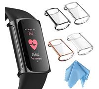FINTIE 4 Pack Case Compatible with Fitbit Charge 5 (Not for 4/3), TPU Full Screen Protector, Transparent, Black, Rose Gold, Silver, Black/Rose Gold/Silver/Transparent.