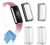 FINTIE 4-Pack Screen Protector Case Compatible with Fitbit Luxe, Soft TPU Plated Full Protective Bumper Cover [Scratch-Proof], Black,Silver,Clear,Clear