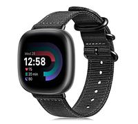 FINTIE Band Compatible with Fitbit Versa 4 3 / Sense 2 1, Soft Woven Nylon Sport Replacement Strap Wrist Bands (Black)