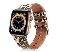 Fintie Bands Compatible with Apple Watch 40mm 38mm Series 6 5 4 3 2 1 and iWatch SE, Genuine Leather Band Replacement Accessories Strap Wristband, Classic Leopard