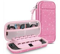 FINTIE Carrying Case for Nintendo Switch 2 (2025), [Shockproof] Hard Shell Protective Cover Portable Travel Bag with 20 Game Card Slots & Inner Pocket for Accessories (Glittering Pink)