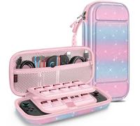 FINTIE Carrying Case for Nintendo Switch 2 (2025), Shockproof Hard Shell Switch 2 Case, Protective Cover Travel Bag with 19 Game Card & 2 Micro SD Card Slots & Inner Pocket, Glittering Pink Blue