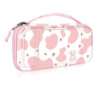 Fintie Carrying Case for Nintendo Switch OLED Model 2021/Switch 2017, [Shockproof] Hard Shell Protective Cover Travel Bag with 10 Game Card Slots & Inner Pocket, strawberry cow, Eva Case