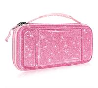 Fintie Carrying Case for Nintendo Switch OLED Model 2021/Switch 2017, [Shockproof] Hard Shell Protective Cover Travel Bag with 10 Game Card Slots & Inner Pocket, glittering pink, Eva Case
