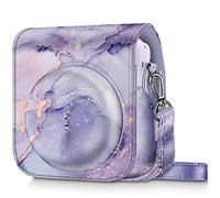 FINTIE Case Compatible with Fujifilm Instax Mini 12 Instant Camera - PU Leather Travel Camera Case Cover Case Bag with Removable Shoulder Strap, Z-Marble Lilac, Hard Protective Cover