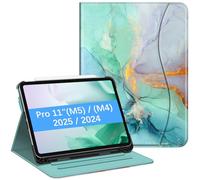 FINTIE Case Compatible with iPad Pro 11 inch (2024) M4 - [Corner Protection] Multi-Angle Viewing Stand Cover with Pocket & Pencil Holder, Auto Wake Sleep, Emerald Marble