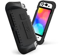 FINTIE Case Compatible with Nintendo Switch (OLED Model) 2021 - Ultralight Shockproof Protective Case with 2 Playing Card Holders, Ergonomic Grip Design Handle Cover Case, Black
