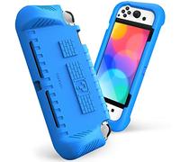 FINTIE Case Compatible with Nintendo Switch (OLED Model) 2021 - Ultralight Shockproof Protective Case with 2 Playing Card Holders, Ergonomic Grip Design Handle Cover Case, Blue