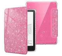 FINTIE Case for 7" Kindle Paperwhite 12th Gen 2024 & Kindle Colorsoft | Ultra Clear Soft Light Transparent TPU Back Cover, Auto Wake/Sleep, for Kindle Paperwhite 12th Gen 2024,Raspberry Glitter