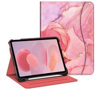 FINTIE Case for iPad (A16) 11th Generation 11 Inch (2025), iPad 10th Generation 10.9 Inch (2022), Multi-Angle Viewing Stand Cover w/Pencil Holder & Pocket, Auto Sleep/Wake, Marble Pink