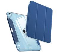 FINTIE Case for iPad Air 11 Inch 2024 M2 / iPad Air 5 2022 / iPad Air 4 2020 10.9 Inch - [Retractable Drawer for Ranger Pencil] Clear Transparent Shockproof Case, Navy Blue