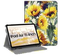 FINTIE Case for iPad Air 11 inch (2024) M2, iPad Air 6th / 5th / 4th Generation (2024/2022/2022) - [Multi-Angle Viewing] Folio Stand Protective Cover with Pencil Holder & Pocket, Sunflowers