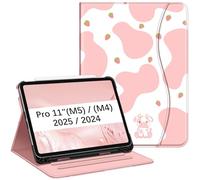 Fintie Case for iPad Pro 11 Inch M4 (2024) (Model Number: A2836/A2837/A3006) with Pencil Holder, Multi-Angle Viewing Folio Stand Protective Case with Document Slots, Strawberry Cow