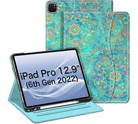 FINTIE Case Compatible with iPad Pro 12.9 inch (2022/2021/2020/2018, 6th/5th/4th/3rd Generation), Multi-Angle Smart Stand Cover w/Pencil Holder & Pocket, Auto Sleep/Wake, Shades of Blue