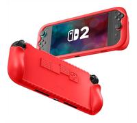 FINTIE Case with Game Card Slots - Soft Silicone [Anti-Slip] Shock Proof Protective Cover, Ergonomic Grip Case for Switch 2 Console 7.9" (Red)