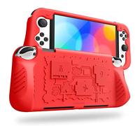 Fintie Case for Nintendo Switch - OLED Model 2021 w/3 Game Card Slots - Soft Silicone [Shock Proof] [Anti-Slip] Protective Cover, Ergonomic Grip Case for Switch OLED Model Console 7.0", Red