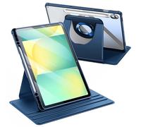 FINTIE Case for Samsung Galaxy Tab S10 Lite/S10 FE/S9 FE 10.9" & S9 11" | Slim 360° Rotatable Case with Stylus Holder, Clear Transparent Back Cover, Navy Blue