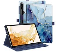 FINTIE Case for Samsung Galaxy Tab S9 Plus 2023/S8 Plus 2022/S7 FE 2021/S7 Plus 2020 12.4 Inch, Multi-Angle Viewing Protective Cover with Pocket, Auto Sleep/Wake, Ocean Marble
