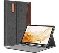 FINTIE Case Samsung Galaxy Tab S8 Plus 2022/S7 FE 2021/S7 Plus 2020 12.4 inch S Pen Holder, Multiple Angle Portfolio Cover Pocket Auto Sleep/Wake, Gray/Brown