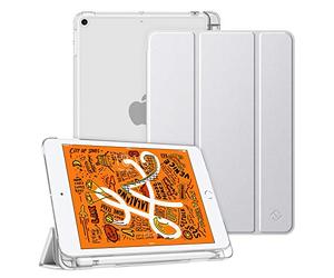 FINTIE Case with Pencil Holder for iPad mini 5 7.9" 2019 - Lightweight Slim Shell with Translucent Frosted Back Protector Cover Supports Auto Wake/Sleep, Silver