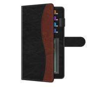 FINTIE Checkbook Cover for Personal Checkbook, RFID Blocking Big Capacity Standard Register Duplicate Checks with Pen Holder, Cards Slots, Black and Brown, Modern