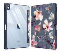 FINTIE Clear Case for iPad Air 11 Inch & iPad Air 5th/4th Generation 10.9" | Hybrid Slim Design, Shockproof Cover with Transparent Back Shell & Pencil Holder, Viewing & Typing Angles, Blooming Hibiscus