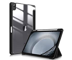 FINTIE Clear Case for iPad Air 11 Inch & iPad Air 5th/4th Generation 10.9" | Hybrid Slim Design, Shockproof Cover with Transparent Back Shell & Pencil Holder, Viewing & Typing Angles, Black