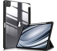FINTIE Hybrid Case Compatible with iPad Pro 12.9 inch (2022/2021/2020/2018, 6th/5th/4th/3rd Generation) - Shockproof Clear Back Cover with Pencil Holder, Auto Wake/Sleep, Black