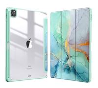 FINTIE Clear Case for iPad Pro 12.9 inch (2022/2021/2020/2018) | Slim Hybrid, Shockproof Hard PC Back Cover, Pencil Holder, Viewing & Typing Angles, Auto Sleep/Wake, Emerald Marble