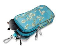 FINTIE Double Glass Case for Women and Men - Soft Neoprene Sunglasses Pouch - Zipper Portable Spectacle Cases with Clip, Blossom