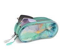 FINTIE Double Glasses Case for Men Women, Soft Portable Sunglasses Pouch with Clip, Dual Zipper Compartments, Emerald Marble