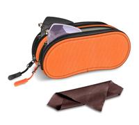 Fintie Double Sunglasses Case, Soft Portable Eyeglasses Pouch with Carabiner Clip, Dual Zipper Compartments for Men Women, Orange