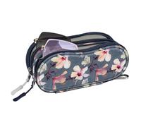 FINTIE Double Glasses Case for Men Women, Soft Portable Sunglasses Pouch with Clip, Dual Zipper Compartments, Blooming Hibiscus