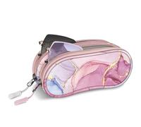 FINTIE Double Glasses Case for Men Women, Soft Portable Sunglasses Pouch with Clip, Dual Zipper Compartments, Glittering Marble