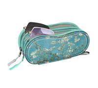 Fintie Double Sunglasses Case, Soft Portable Eyeglasses Pouch with Carabiner Clip, Dual Zipper Compartments for Men Women, blossom, Large And Small Compartments